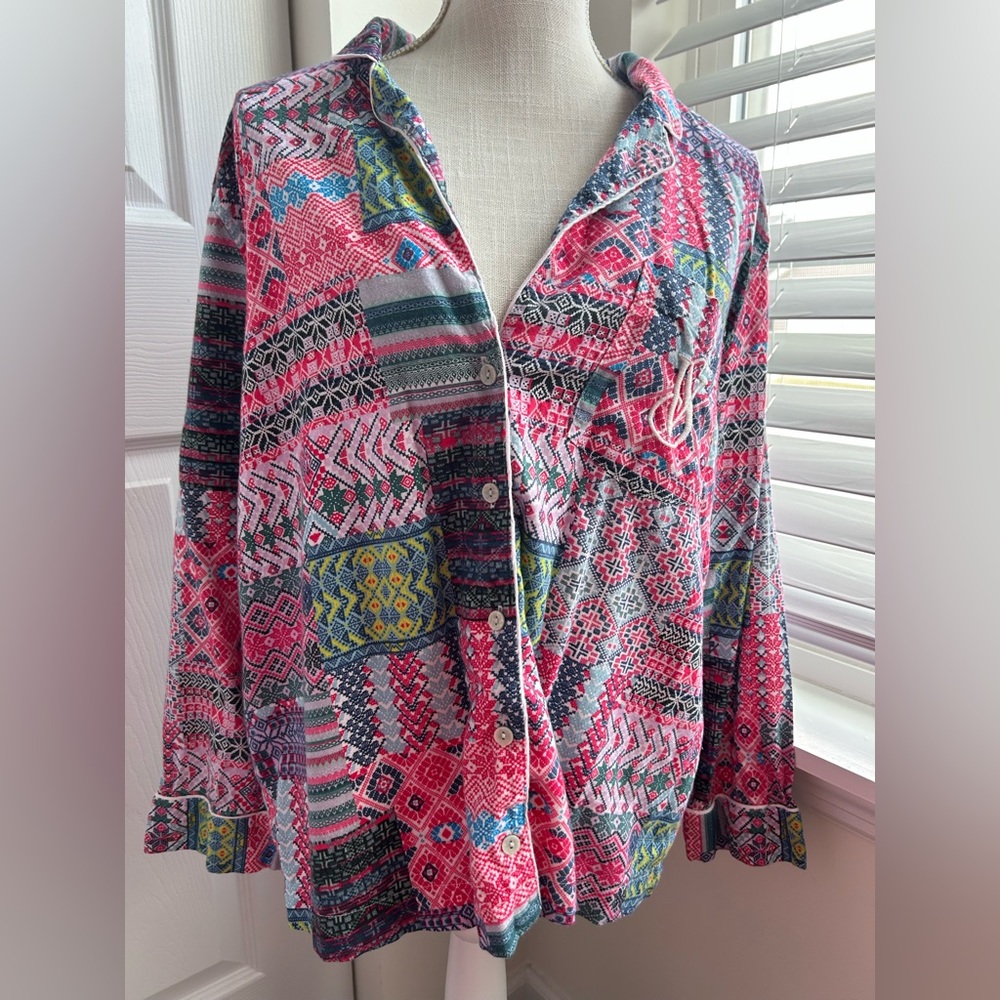 Victoria Secret Cotton Modal Embroidered Bohemian Christmas Holiday Pajama Set